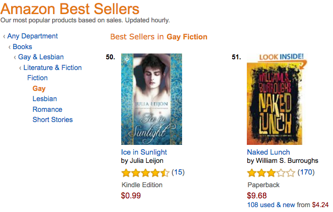 Ice in Sunlight displaces William S. Burroughs' Naked Lunch in the gay fiction top 50